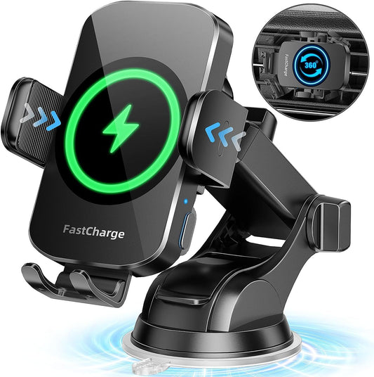 Wireless Car Charger, Fast Charging 15W Auto Clamping Car Charger