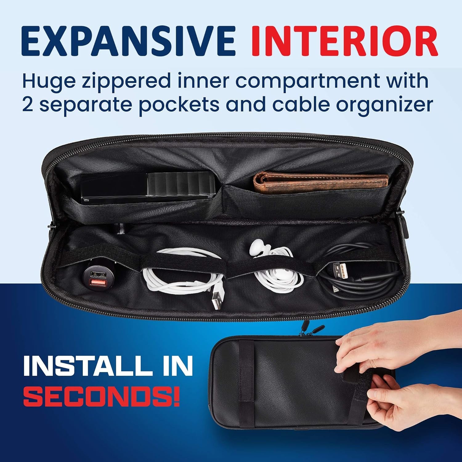 Car Sun Visor Organizer – Car, SUV, Truck Interior Accessories - Magnetic Glasses Holder & Full Length Horizontal Pockets, Allows Safe Driving - 12.2 X 6.1 In, Black