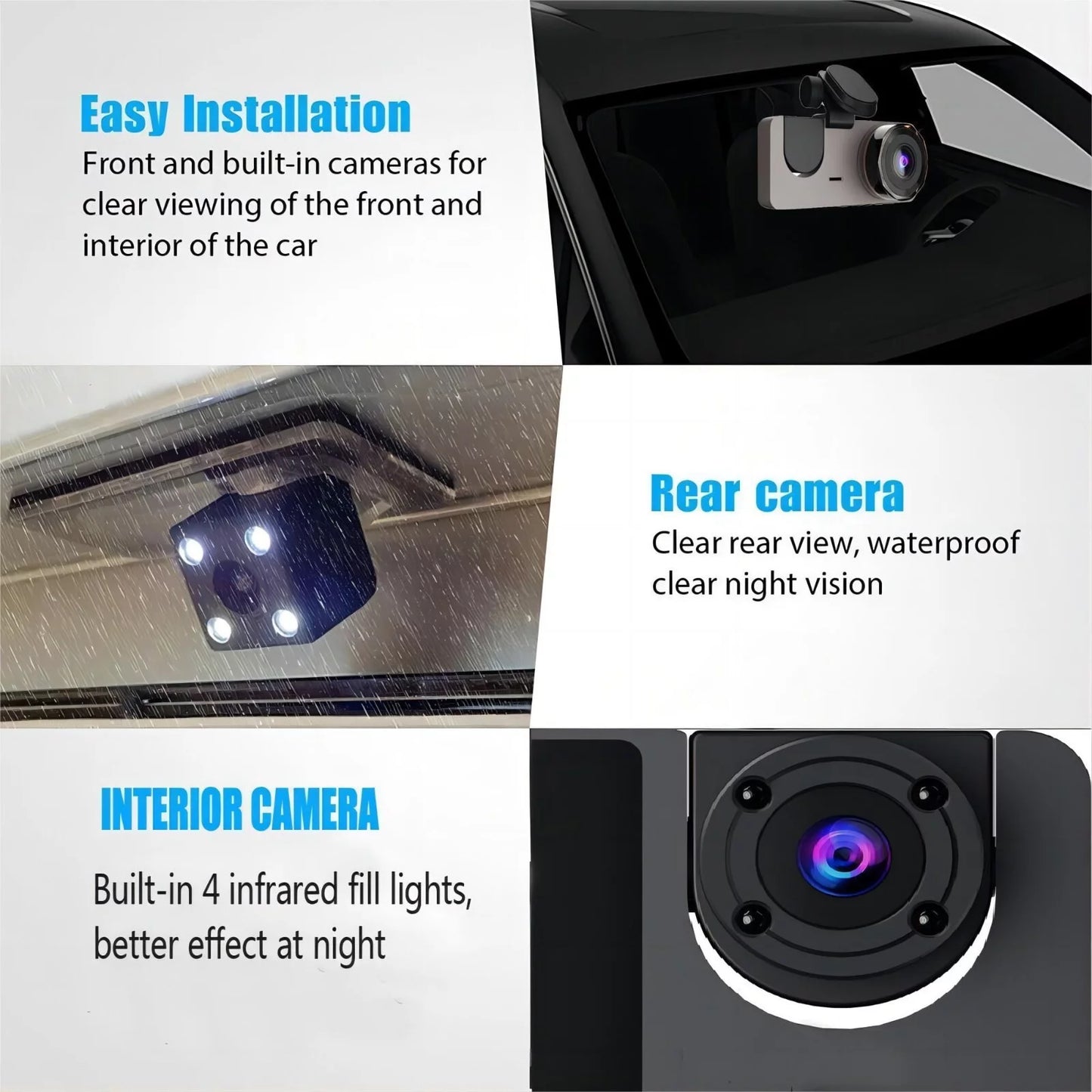 1080P Triple Channel Dash Camera for Vehicles with Enhanced Night Vision, Parking Monitoring, Loop Recording, and 32GB SD Card Included