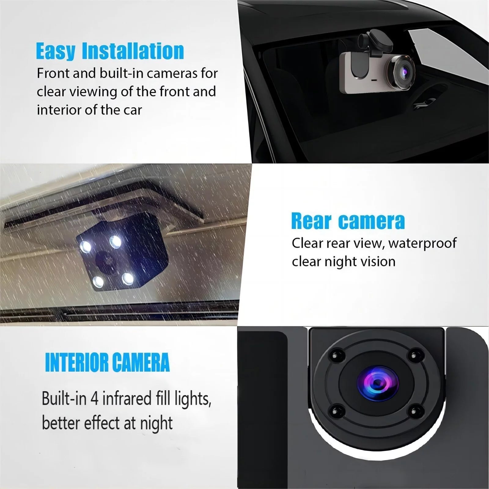1080P Triple Channel Dash Camera for Vehicles with Enhanced Night Vision, Parking Monitoring, Loop Recording, and 32GB SD Card Included