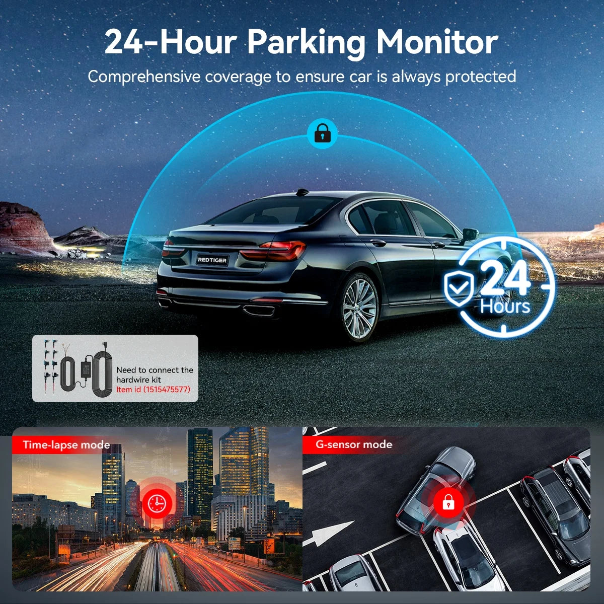 4K Dual Channel Dash Cam with Touch Screen, WiFi, GPS, Voice Control, Enhanced Night Vision, WDR, 24-Hour Parking Mode, Includes Free 64GB Memory Card