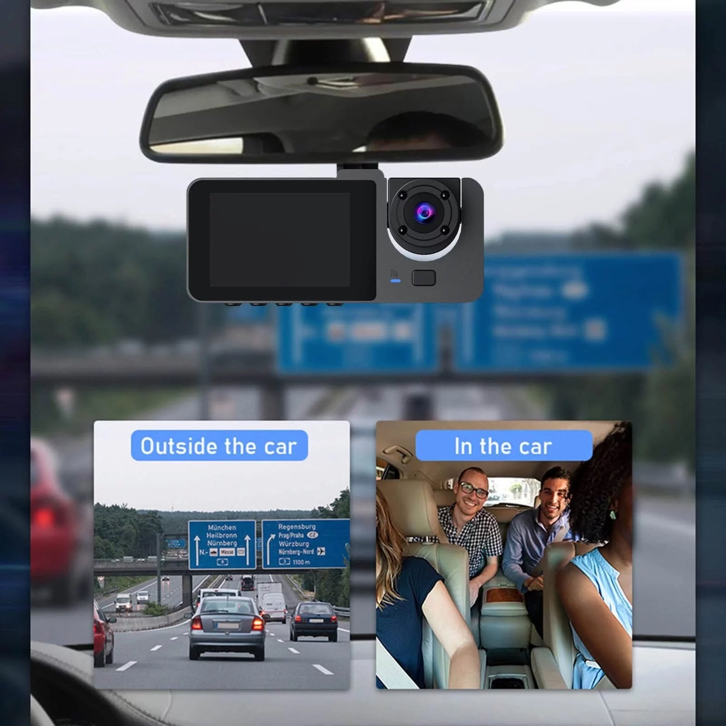 1080P Triple Channel Dash Camera for Vehicles with Enhanced Night Vision, Parking Monitoring, Loop Recording, and 32GB SD Card Included