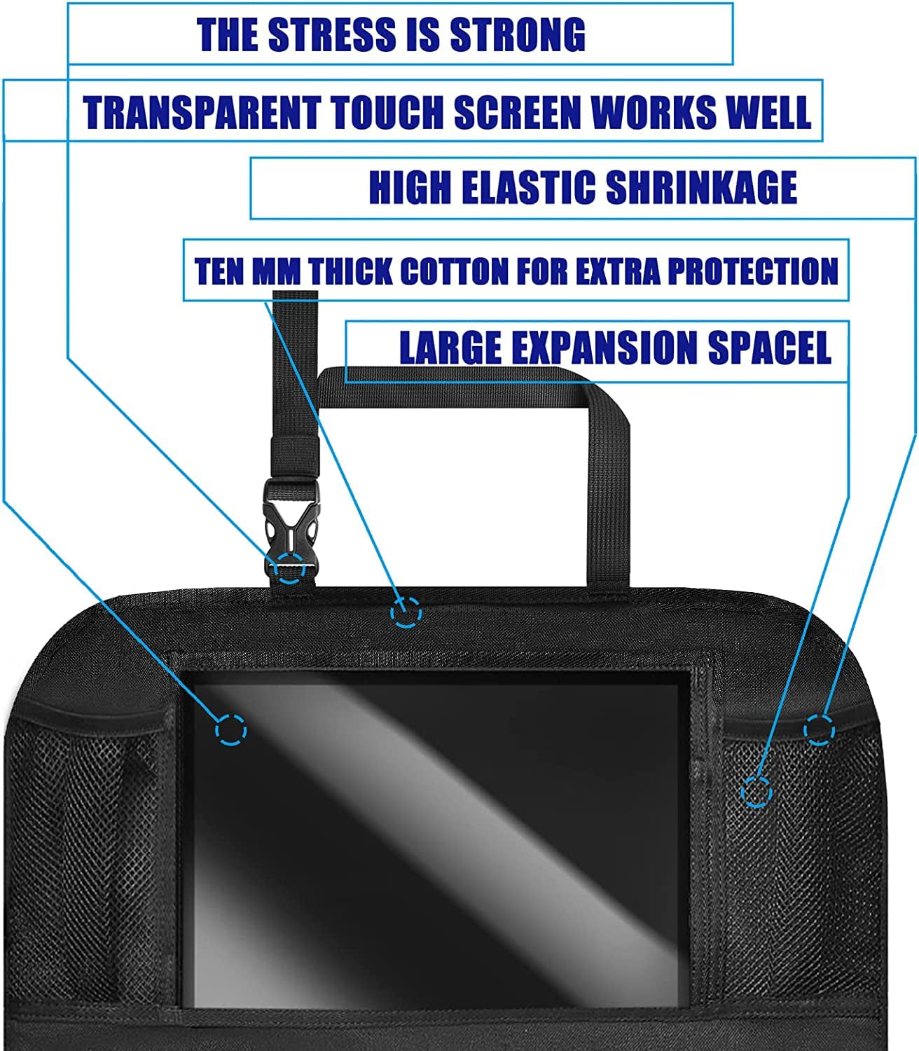 Car Backseat Organizer,Kick Mats Back Seat Protector with Touch Screen Tablet Holder,9 Storage Pockets, Waterproof Car Back Seat Organizer for Kids, Car Travel Accessories,Black (1.0, 1 Pack)