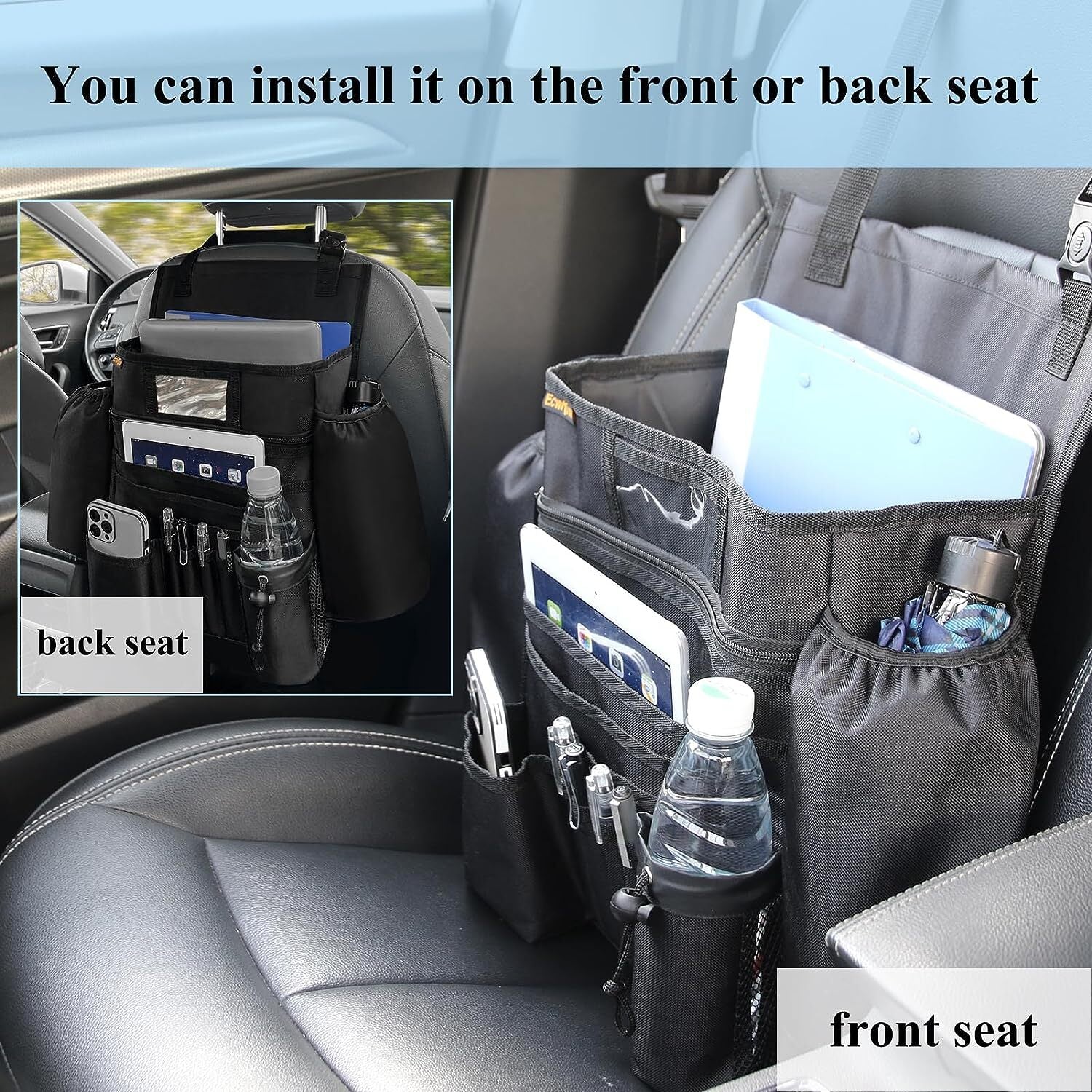 Car Office Passenger Seat File Organizer - Vehicle Storage Laptop Holder Pockets
