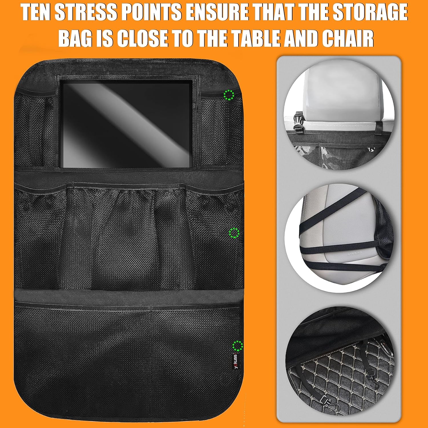 Car Backseat Organizer,Kick Mats Back Seat Protector with Touch Screen Tablet Holder,9 Storage Pockets, Waterproof Car Back Seat Organizer for Kids, Car Travel Accessories,Black (1.0, 1 Pack)