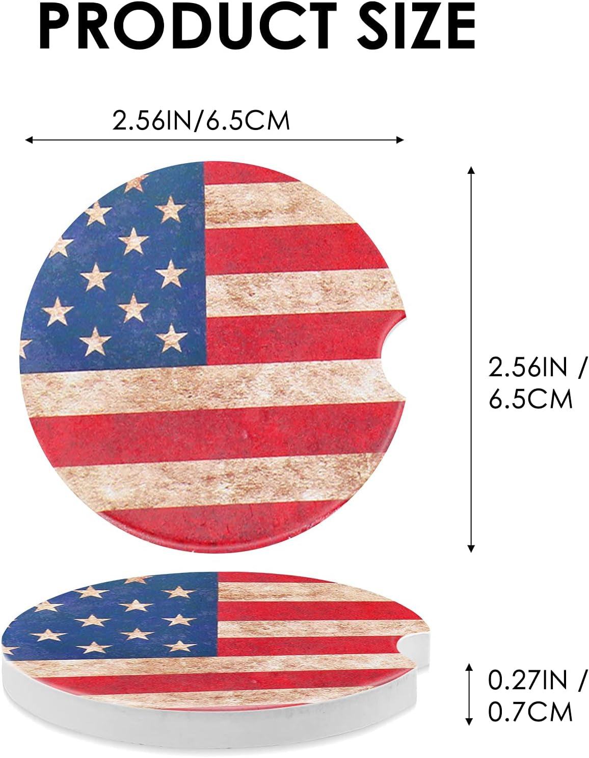 Car Coasters 2 Pack, Small 2.56" Stone Car Cupholder Absorbent Coaster Set for Women Men Drink Cup Holder Coasters (USA Flag)