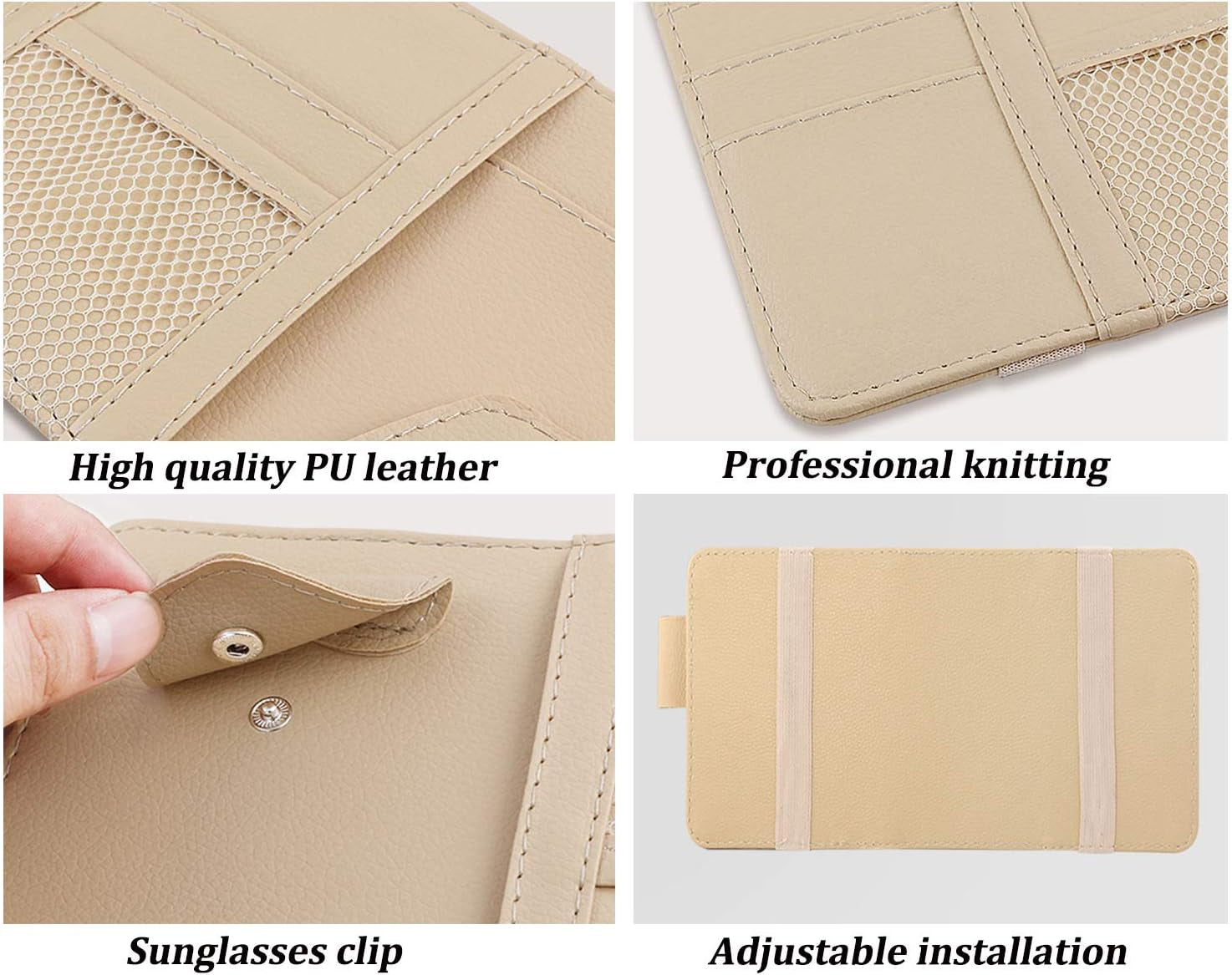 Car Sun Visor Organizer, Auto Car Interior Leather Accessories Storage Pocket Sun Visor Pouch Case Bag for Card License Registration Pen Mobile Phone Bill Note Key Document (Beige)