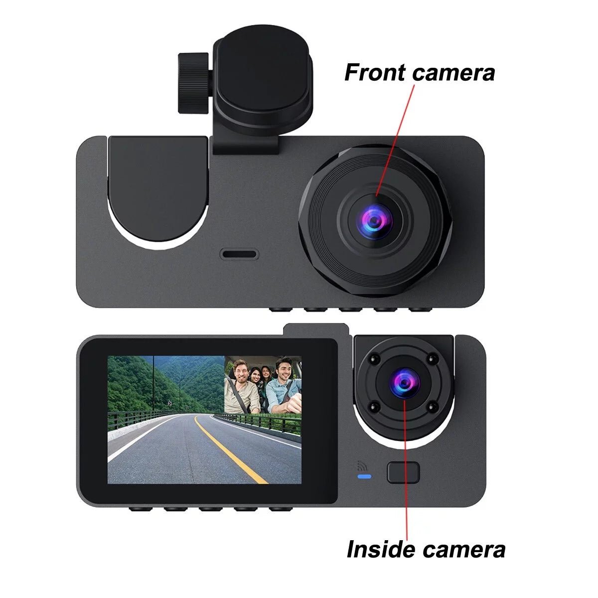 1080P Triple Channel Dash Camera for Vehicles with Enhanced Night Vision, Parking Monitoring, Loop Recording, and 32GB SD Card Included