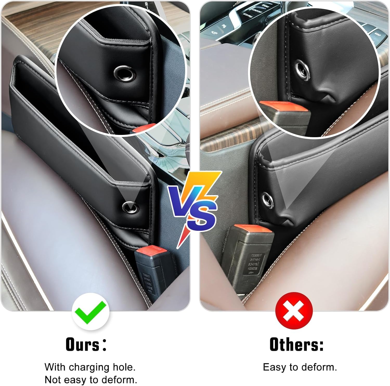 Car Seat Gap Filler, Universal Fit Car Seat Gap Storage Organizer, Premium Faux Leather Front Seats Adjustable Gap Filler, Car Seat Storage Box for Phones, Glasses, Wallets, Key (C 1 Pack)