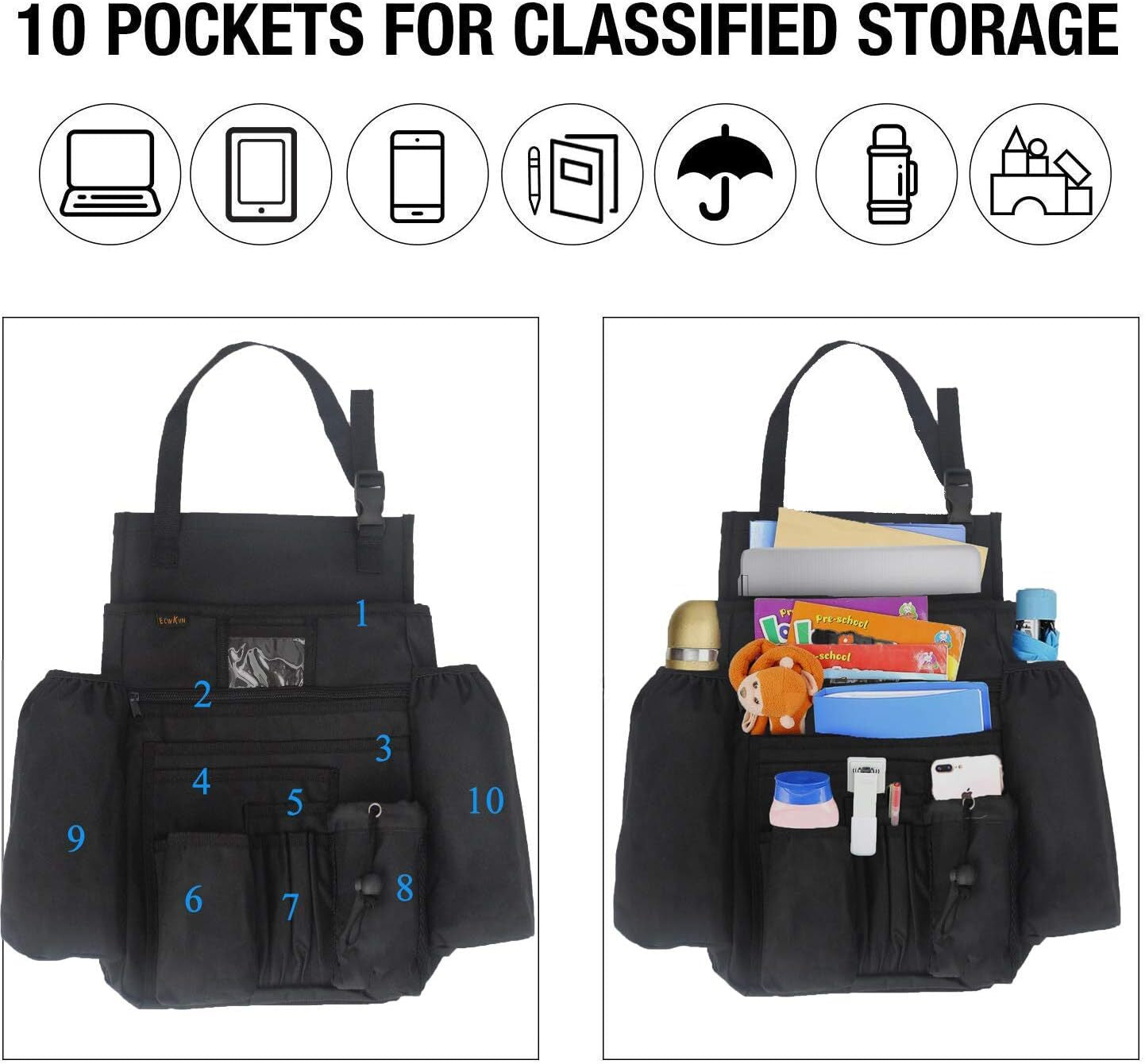 Car Office Passenger Seat File Organizer - Vehicle Storage Laptop Holder Pockets