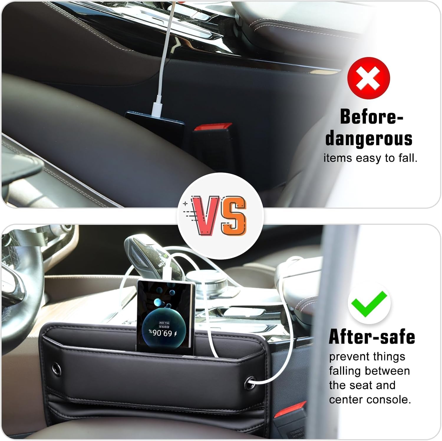 Car Seat Gap Filler, Universal Fit Car Seat Gap Storage Organizer, Premium Faux Leather Front Seats Adjustable Gap Filler, Car Seat Storage Box for Phones, Glasses, Wallets, Key (C 1 Pack)