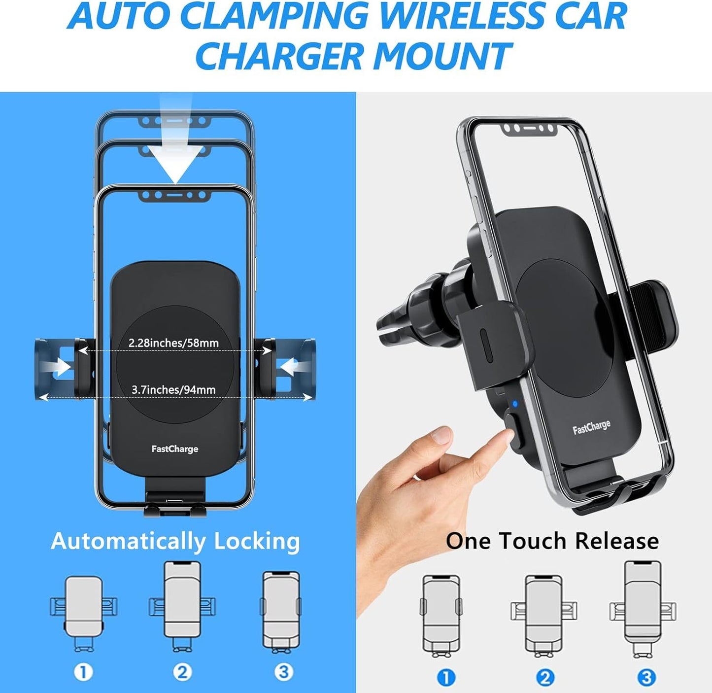 Wireless Car Charger, Fast Charging 15W Auto Clamping Car Charger