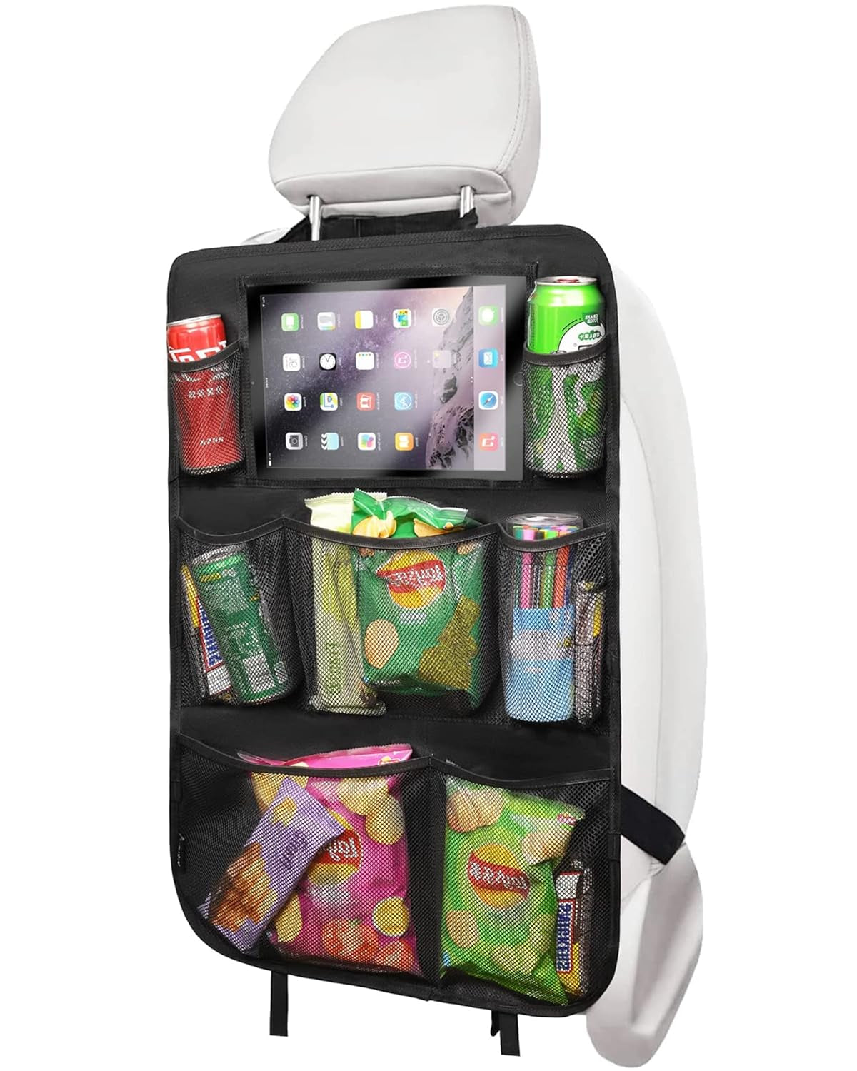 Car Backseat Organizer,Kick Mats Back Seat Protector with Touch Screen Tablet Holder,9 Storage Pockets, Waterproof Car Back Seat Organizer for Kids, Car Travel Accessories,Black (1.0, 1 Pack)