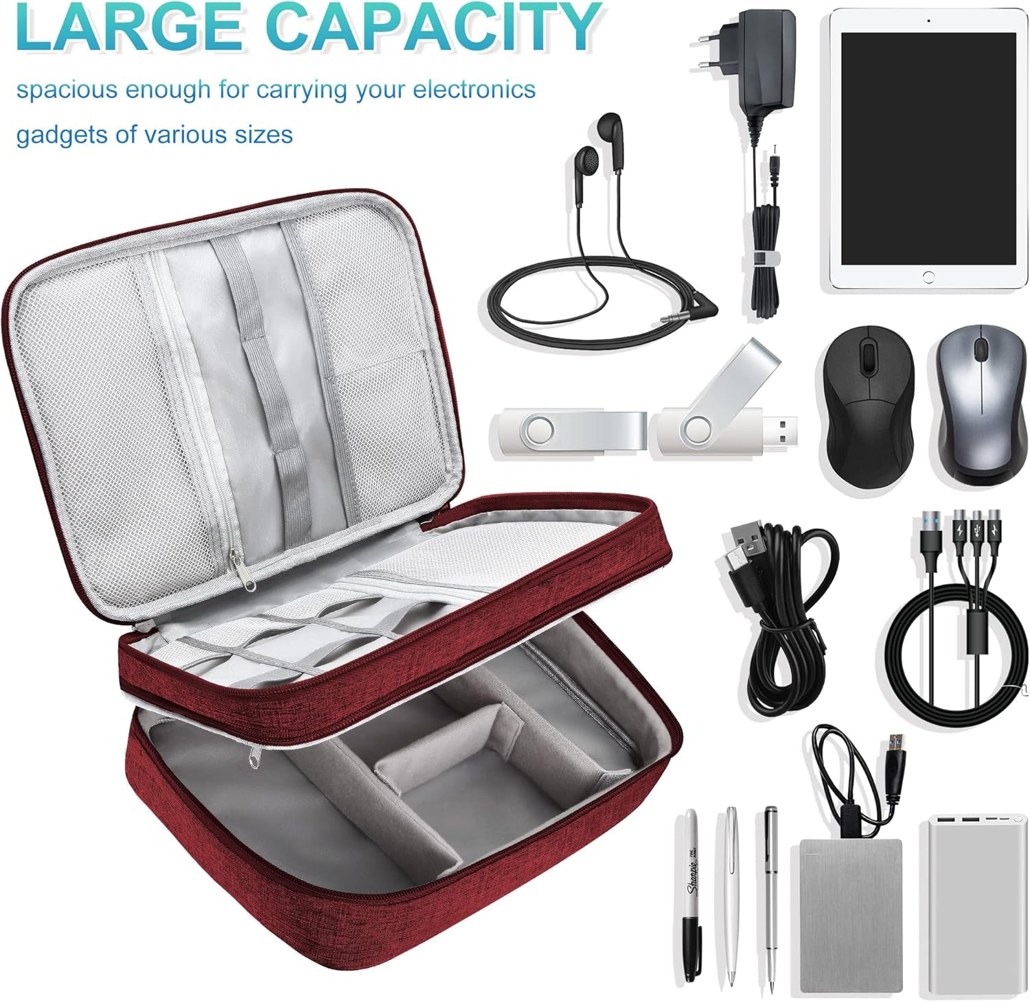 Electronics Organizer Travel, Travel Cord Organizer Case, Compact Electronics Accessories Bag for Cable, Cord, Charger, Phone