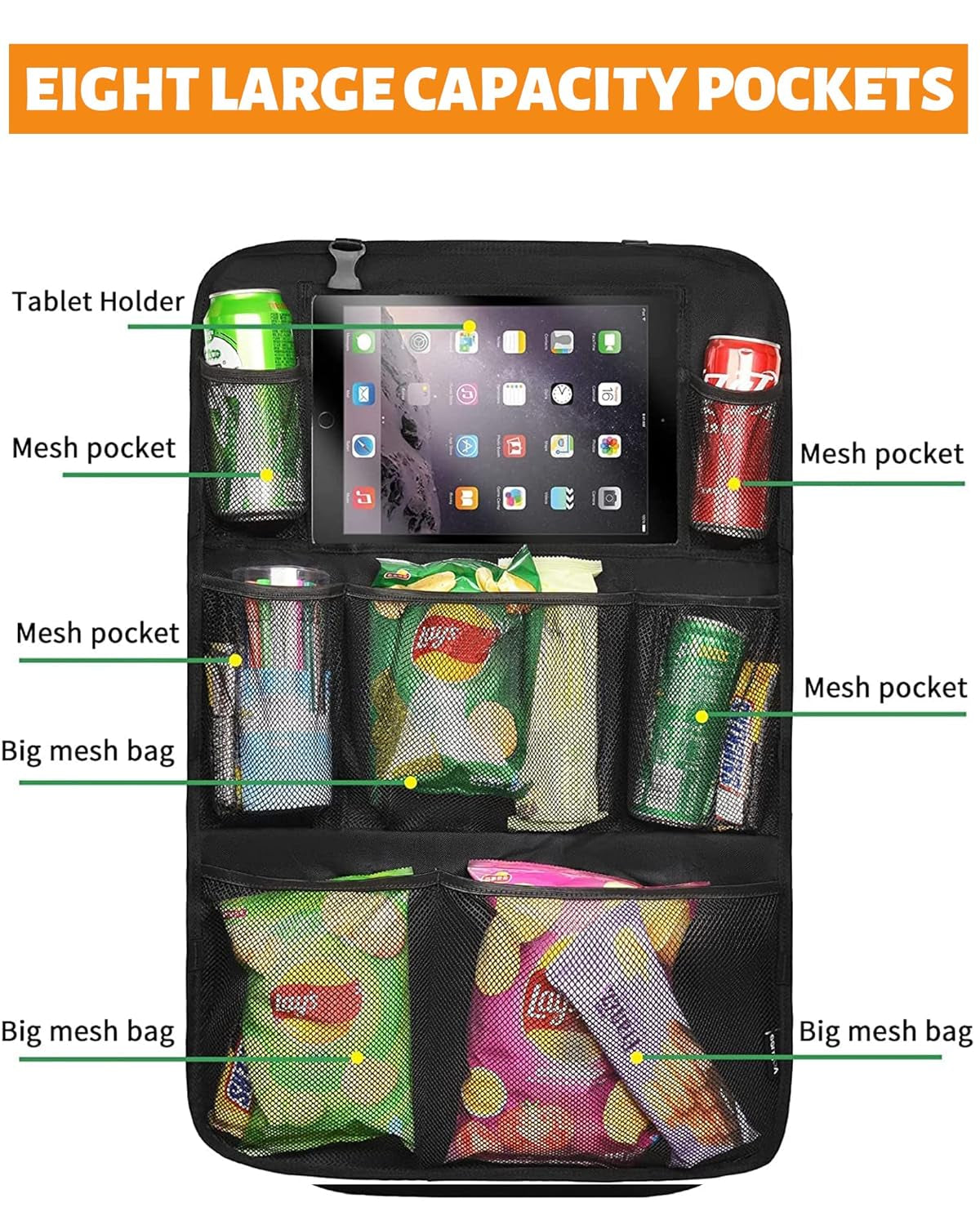 Car Backseat Organizer,Kick Mats Back Seat Protector with Touch Screen Tablet Holder,9 Storage Pockets, Waterproof Car Back Seat Organizer for Kids, Car Travel Accessories,Black (1.0, 1 Pack)