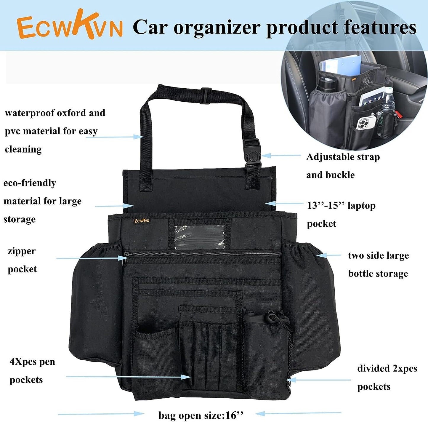 Car Office Passenger Seat File Organizer - Vehicle Storage Laptop Holder Pockets