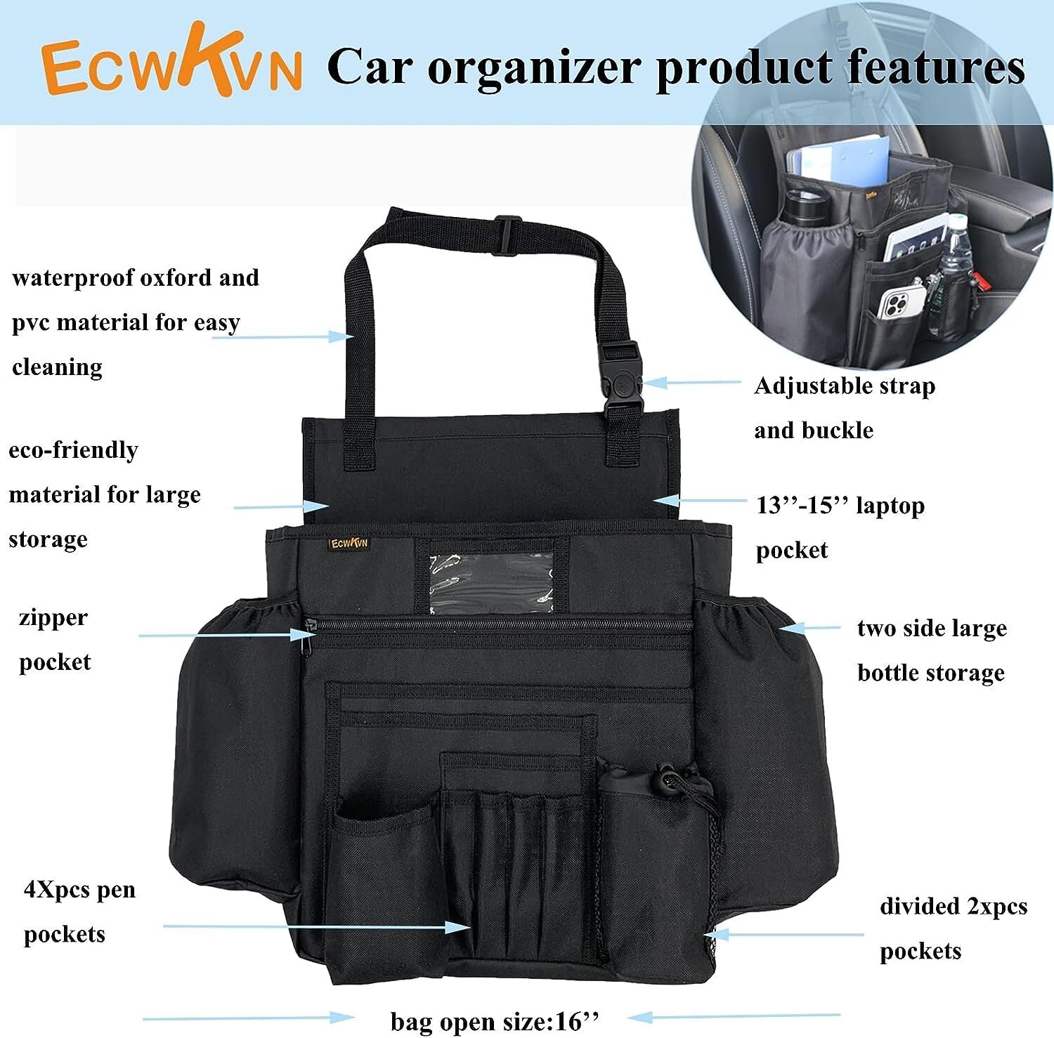 Car Office Passenger Seat File Organizer - Vehicle Storage Laptop Holder Pockets