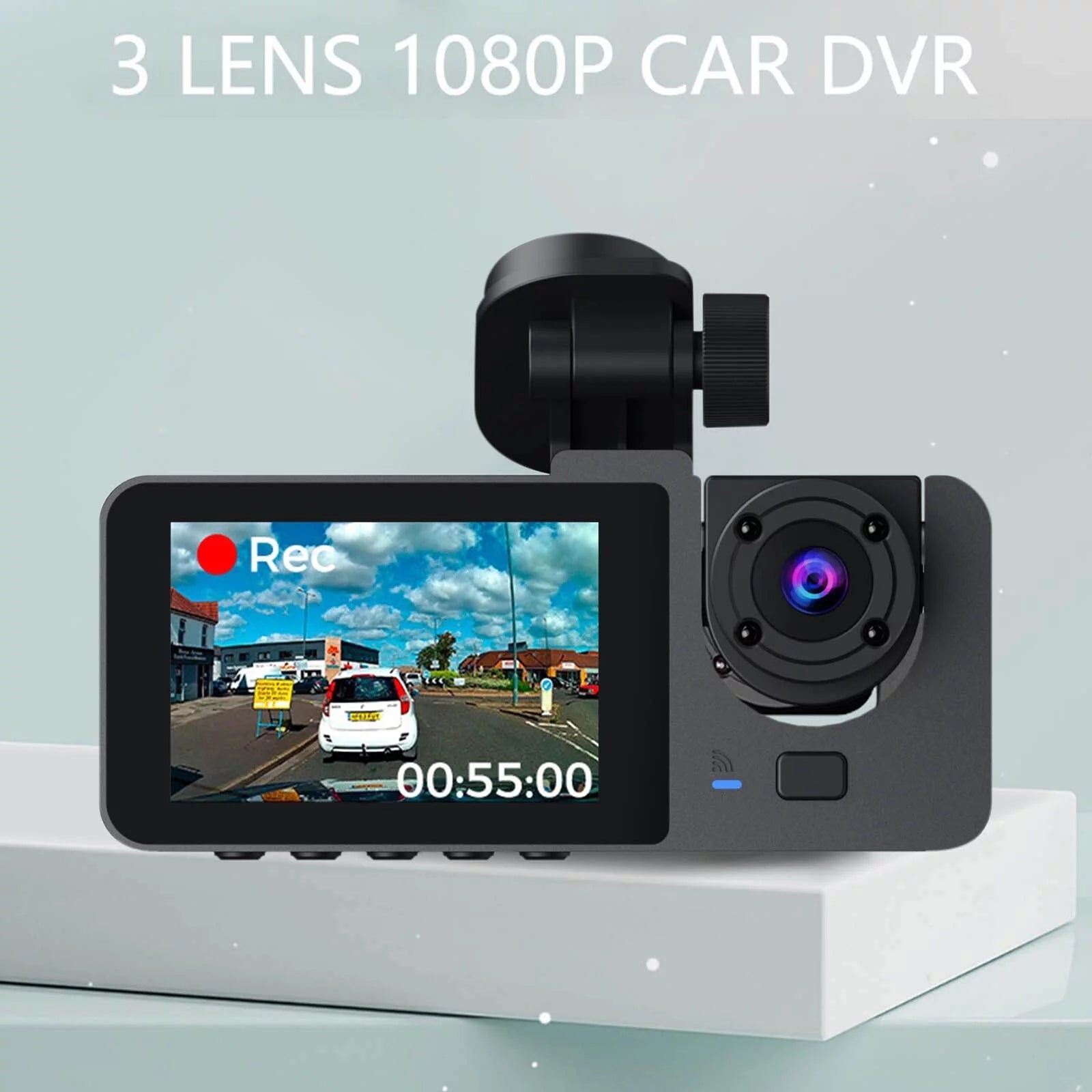 1080P Triple Channel Dash Camera for Vehicles with Enhanced Night Vision, Parking Monitoring, Loop Recording, and 32GB SD Card Included