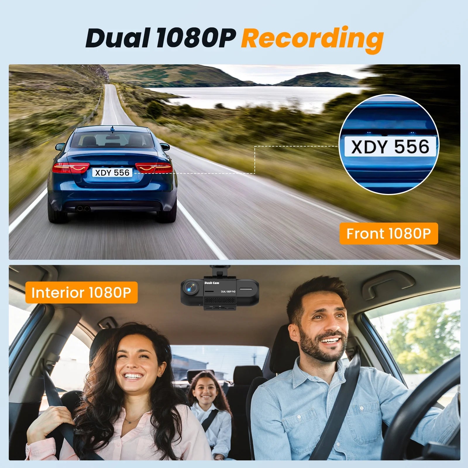 Front and Interior Dash Cam, 1080P FHD Car Camera with Rear IR Night Vision, Accident Lock, 24-Hour Park Mode, G-Sensor, Includes 32GB Memory Card