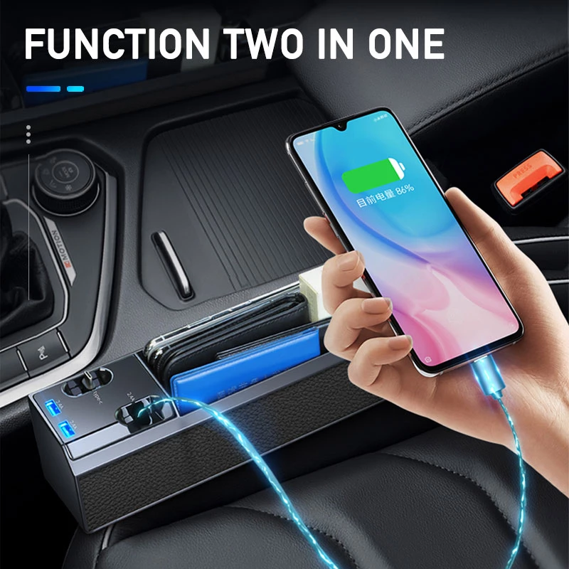 Multifunctional Car Seat Gap Organizer with Charging Cable