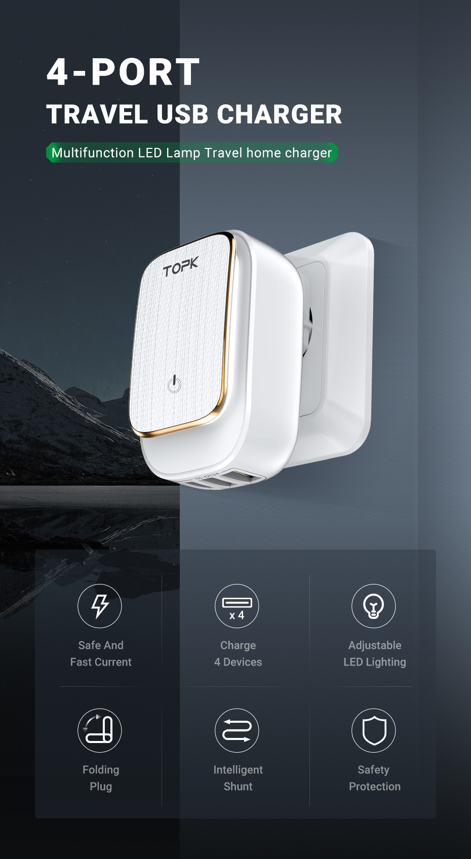 Multi-Function 4 USB Port International Travel Charger