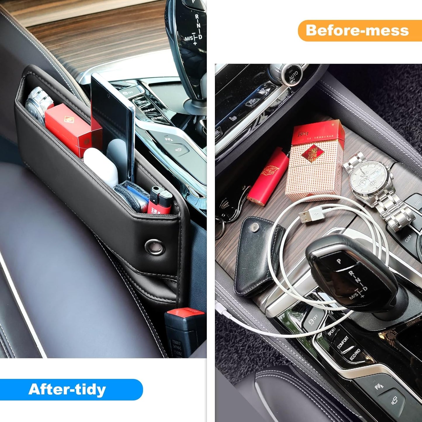 Car Seat Gap Filler, Universal Fit Car Seat Gap Storage Organizer, Premium Faux Leather Front Seats Adjustable Gap Filler, Car Seat Storage Box for Phones, Glasses, Wallets, Key (C 1 Pack)