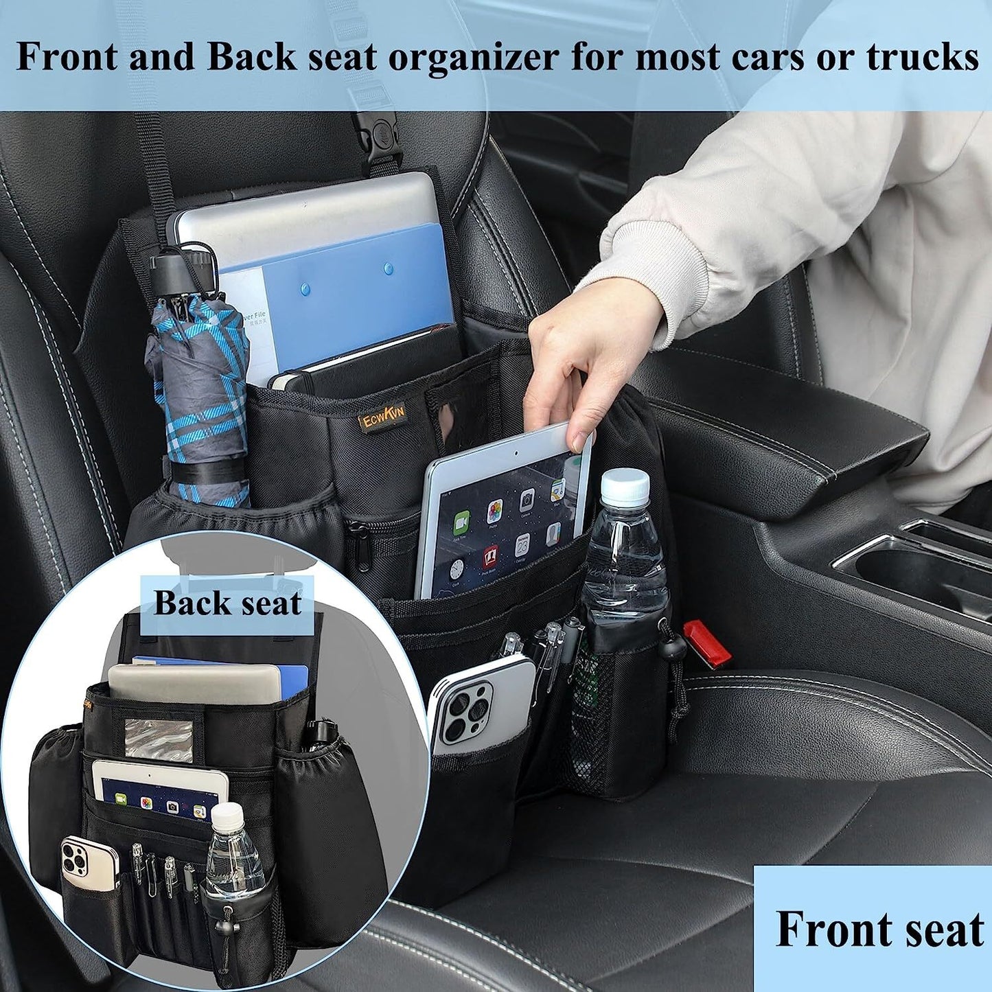 Car Office Passenger Seat File Organizer - Vehicle Storage Laptop Holder Pockets