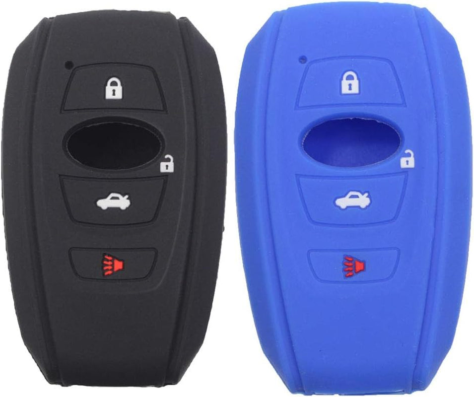 Silicone Key Fob Cover Case Protector - 2 Pack for Subaru Models (Crosstrek, STI, WRX, Forester, Ascent, Impreza, Legacy, Outback) - Black and Blue