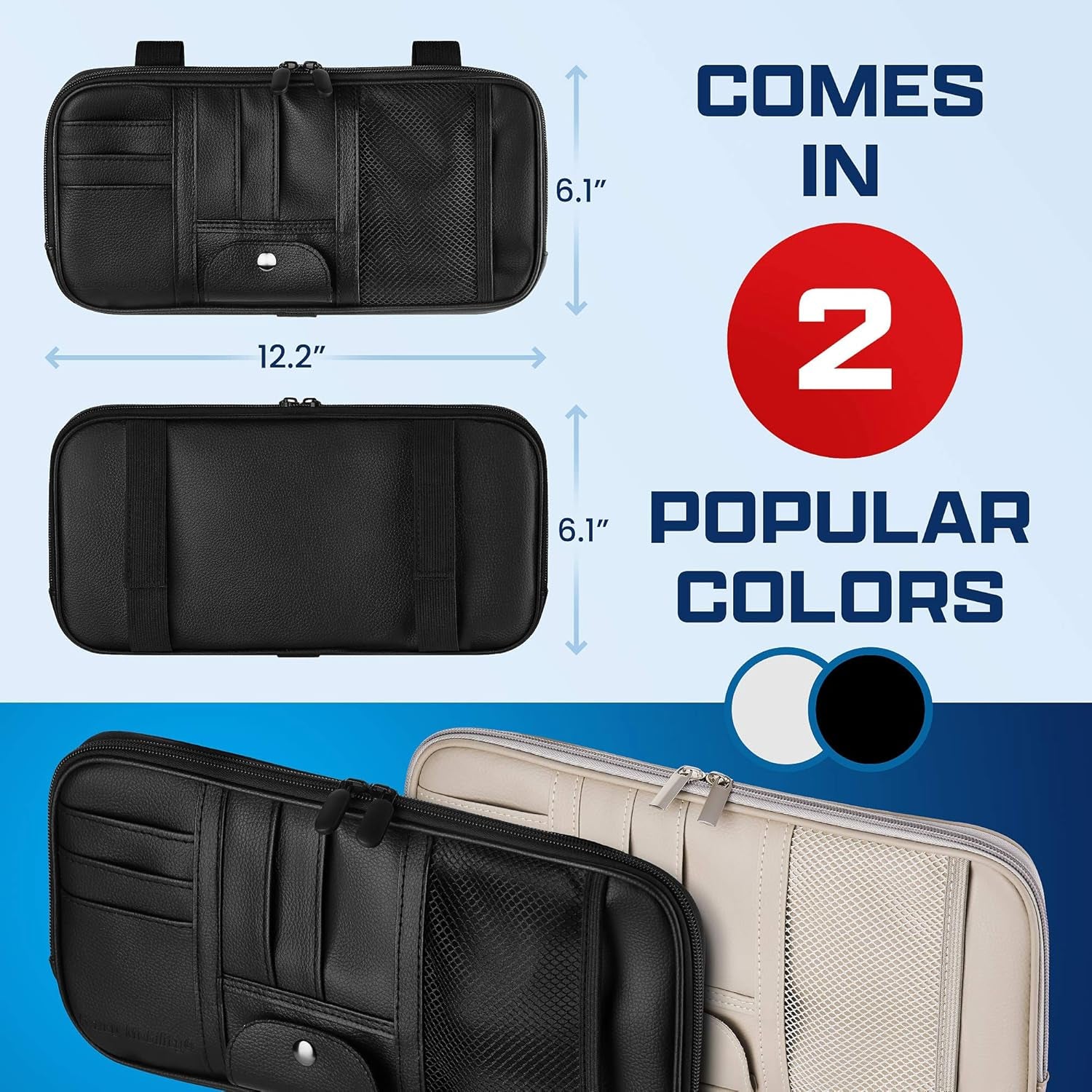 Car Sun Visor Organizer – Car, SUV, Truck Interior Accessories - Magnetic Glasses Holder & Full Length Horizontal Pockets, Allows Safe Driving - 12.2 X 6.1 In, Black