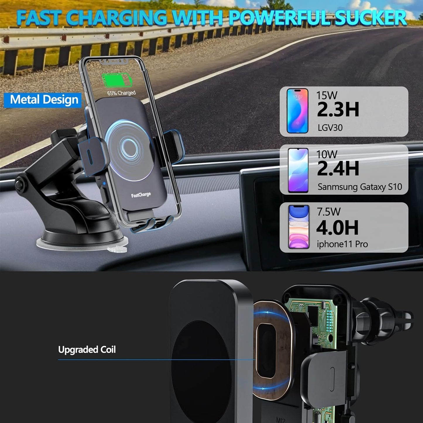 Wireless Car Charger, Fast Charging 15W Auto Clamping Car Charger